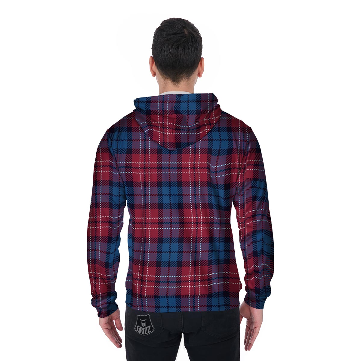 Red And Blue Plaid Tartan Men's Zip Up Hoodie-grizzshop