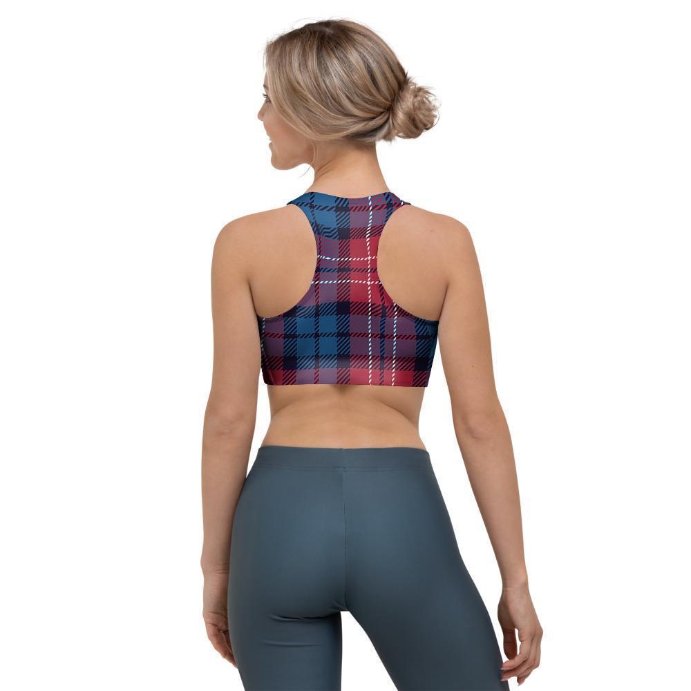 Red And Blue Plaid Tartan Sports Bra-grizzshop