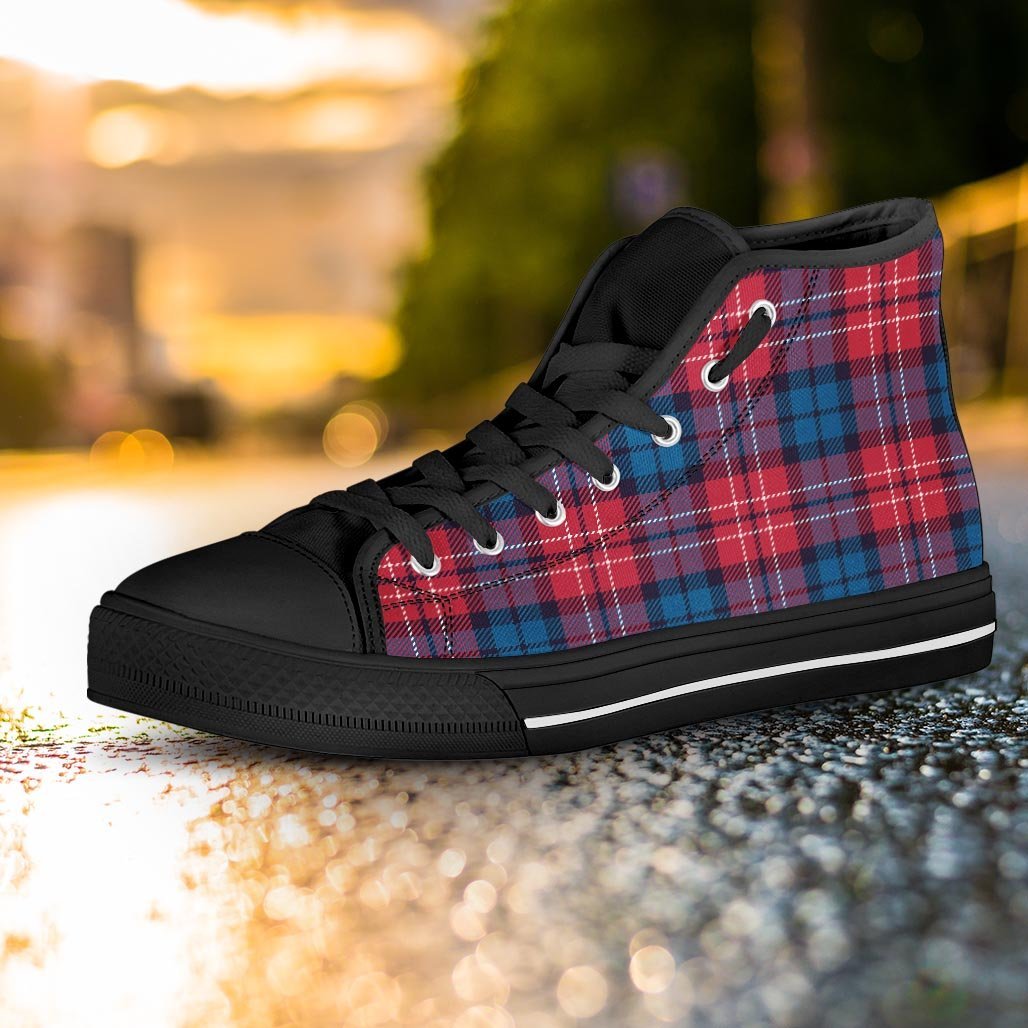 Red And Blue Plaid Tartan Women's High Top Shoes-grizzshop
