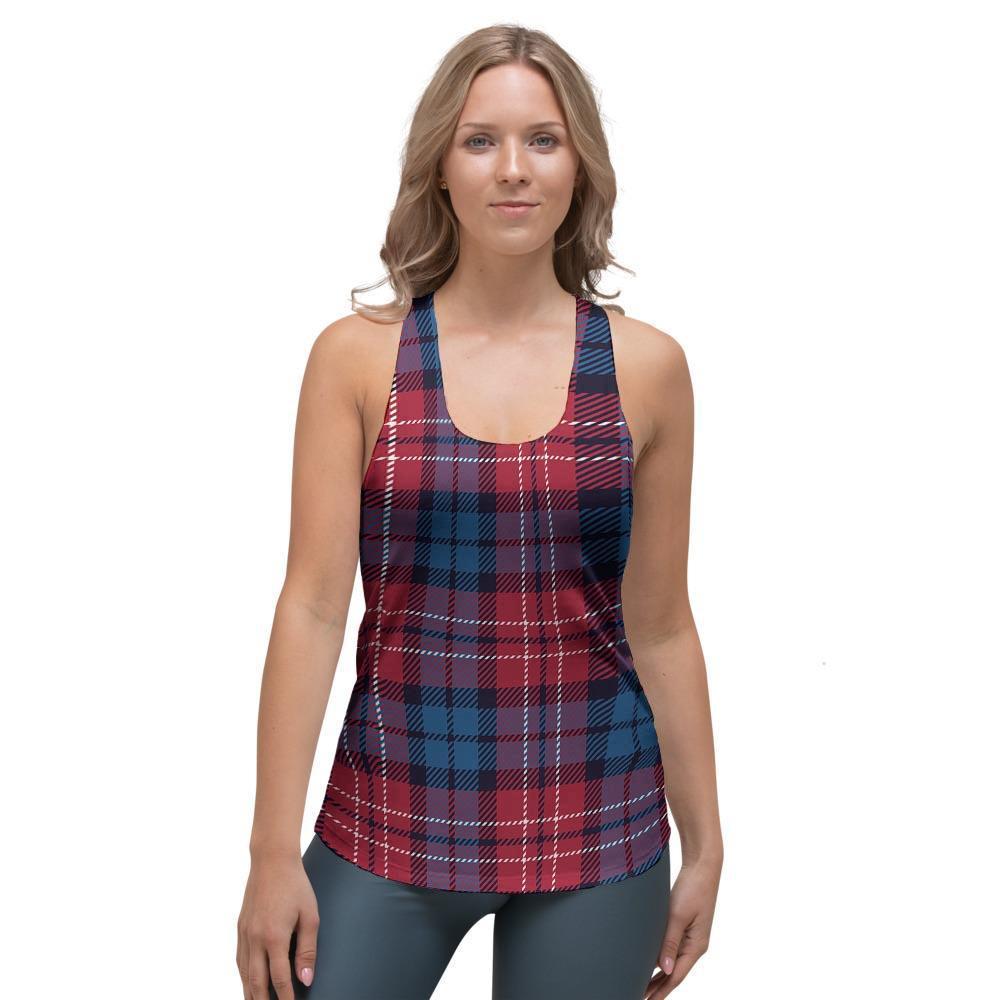 Red And Blue Plaid Tartan Women's Racerback Tank Top-grizzshop
