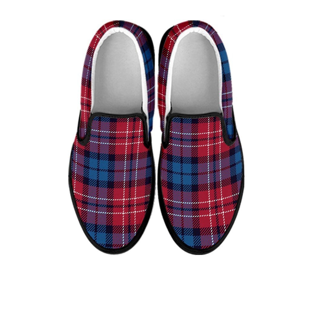 Red And Blue Plaid Tartan Women's Slip On Sneakers-grizzshop