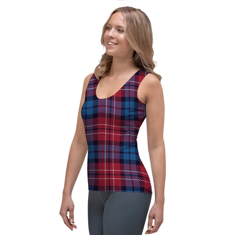 Red And Blue Plaid Tartan Women's Tank Top-grizzshop