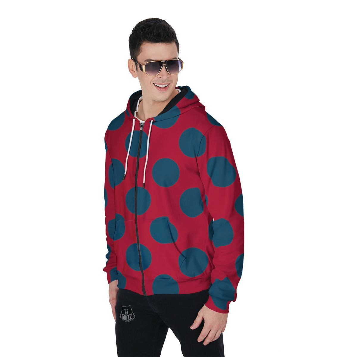 Red And Blue Polka Dot Men's Zip Up Hoodie-grizzshop