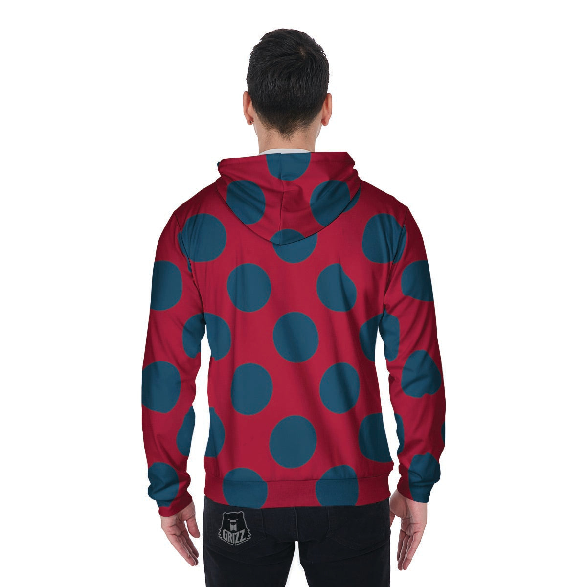 Red And Blue Polka Dot Men's Zip Up Hoodie-grizzshop