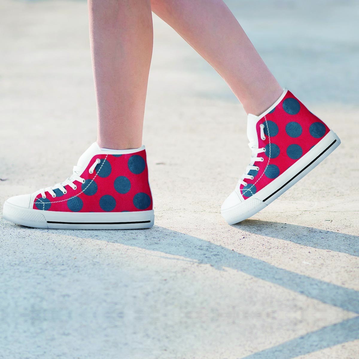 Red And Blue Polka Dot Women's High Top Shoes-grizzshop