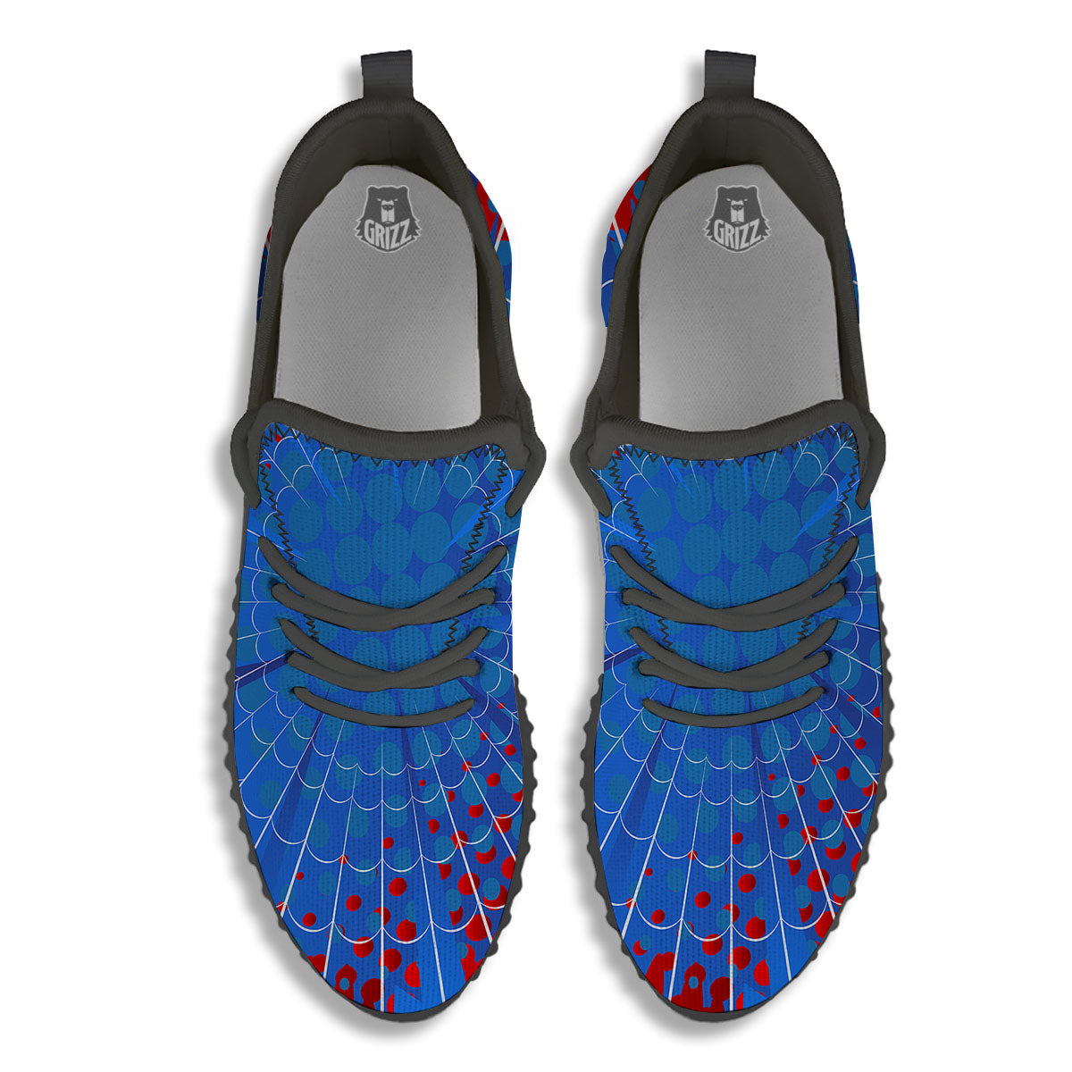 Red And Blue Spider Web Cartoon Print Black Walking Shoes-grizzshop