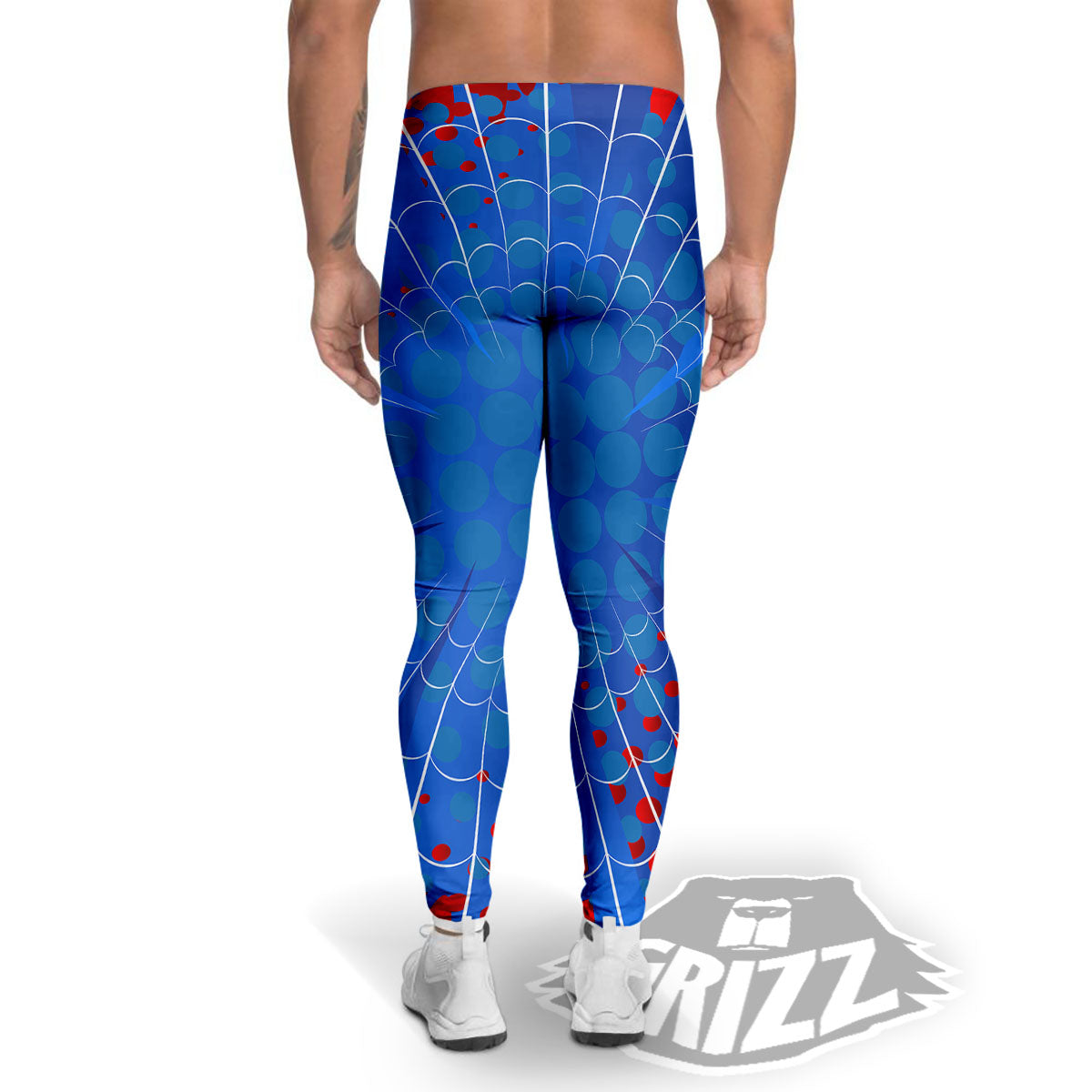 Red And Blue Spider Web Cartoon Print Men's Leggings-grizzshop