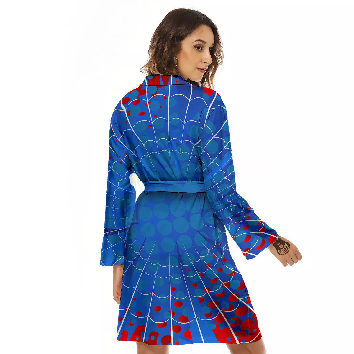 Red And Blue Spider Web Cartoon Print Women's Robe-grizzshop