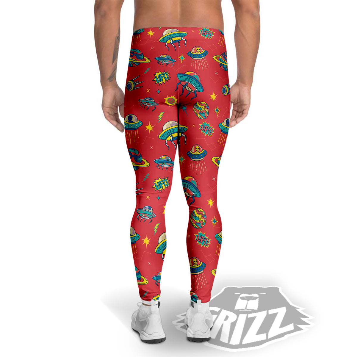 Red And Colorful UFO Print Pattern Men's Leggings-grizzshop