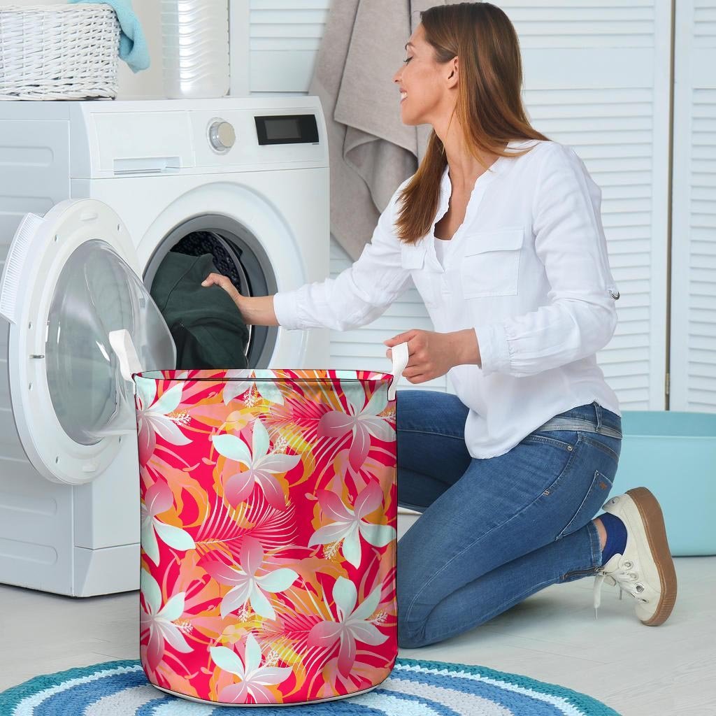 Red And Orange Hibiscus Hawaiian Print Laundry Basket-grizzshop