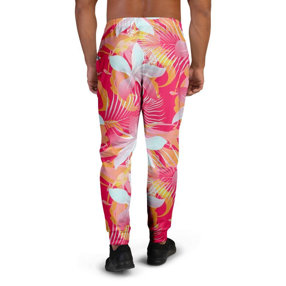 Red And Orange Hibiscus Hawaiian Print Men's Joggers-grizzshop
