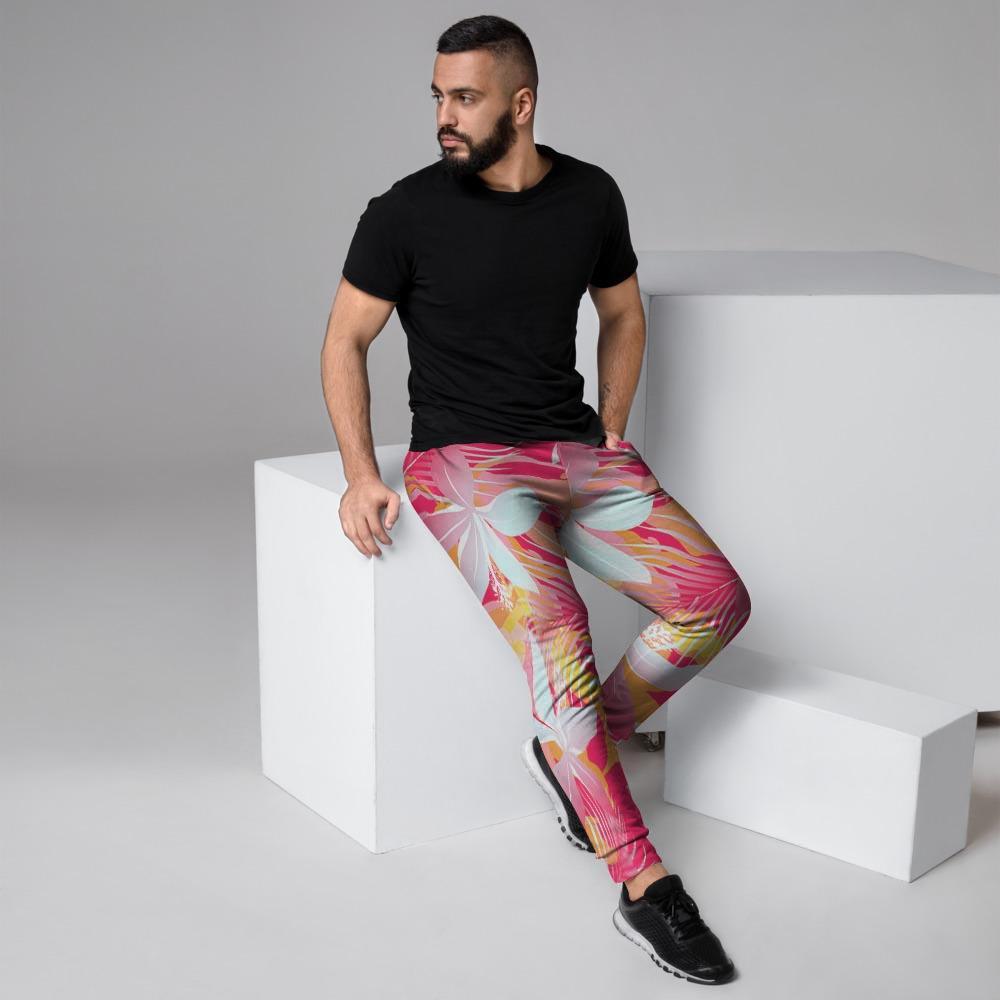 Red And Orange Hibiscus Hawaiian Print Men's Joggers-grizzshop