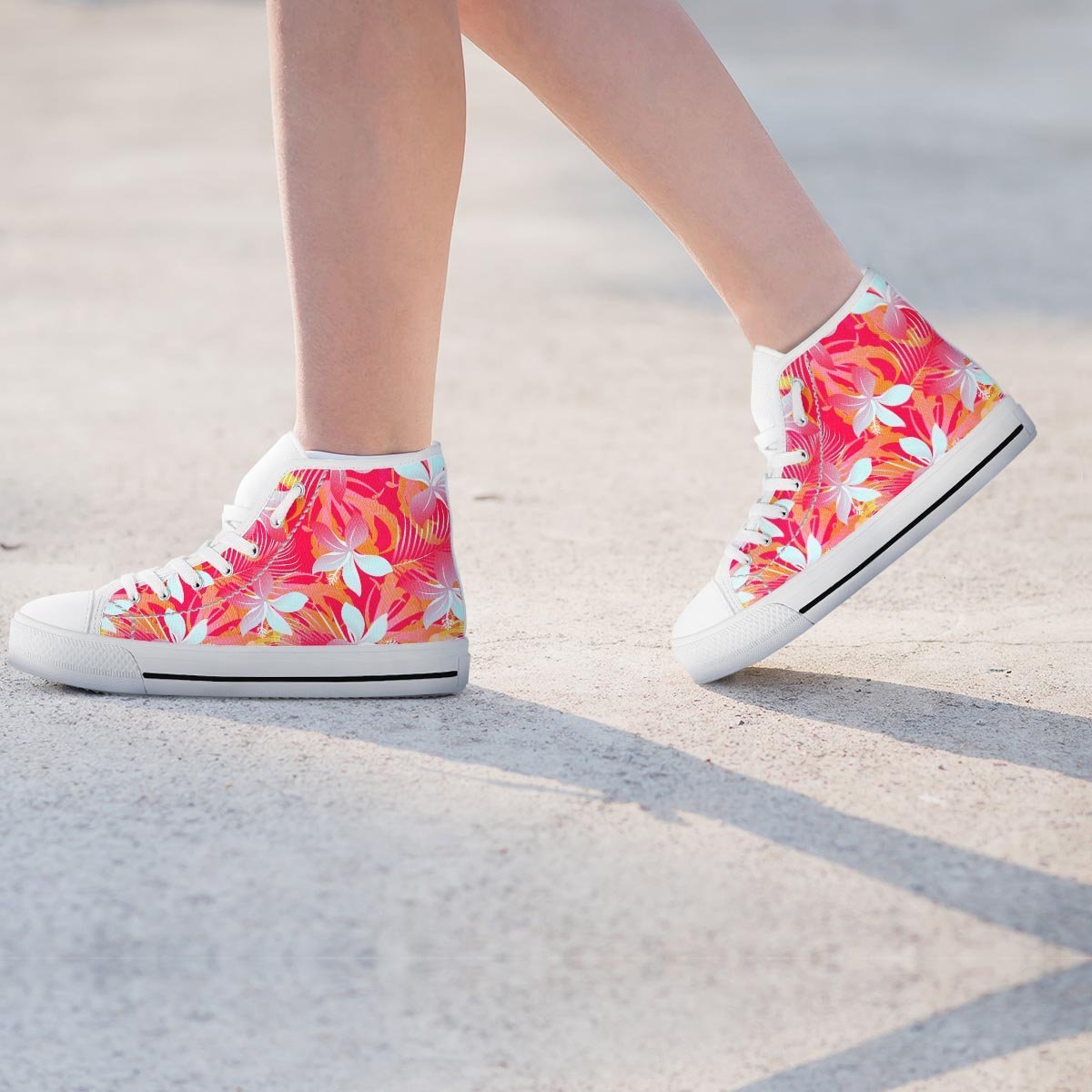 Red And Orange Hibiscus Hawaiian Print Women's High Top Shoes-grizzshop
