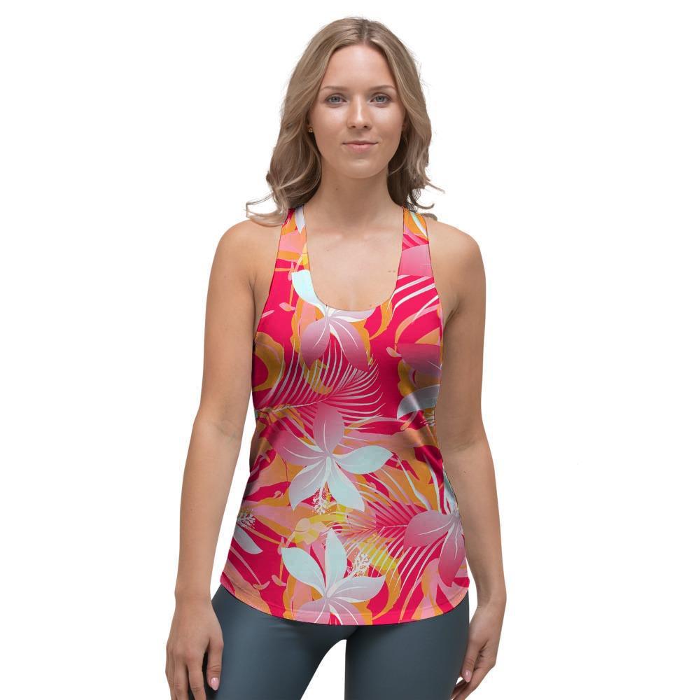 Red And Orange Hibiscus Hawaiian Print Women's Racerback Tank Top-grizzshop