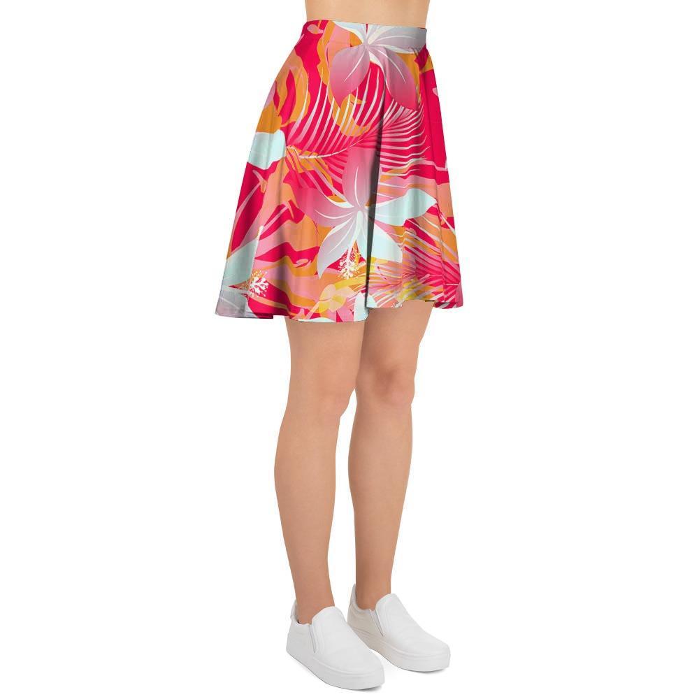 Red And Orange Hibiscus Hawaiian Print Women's Skirt-grizzshop