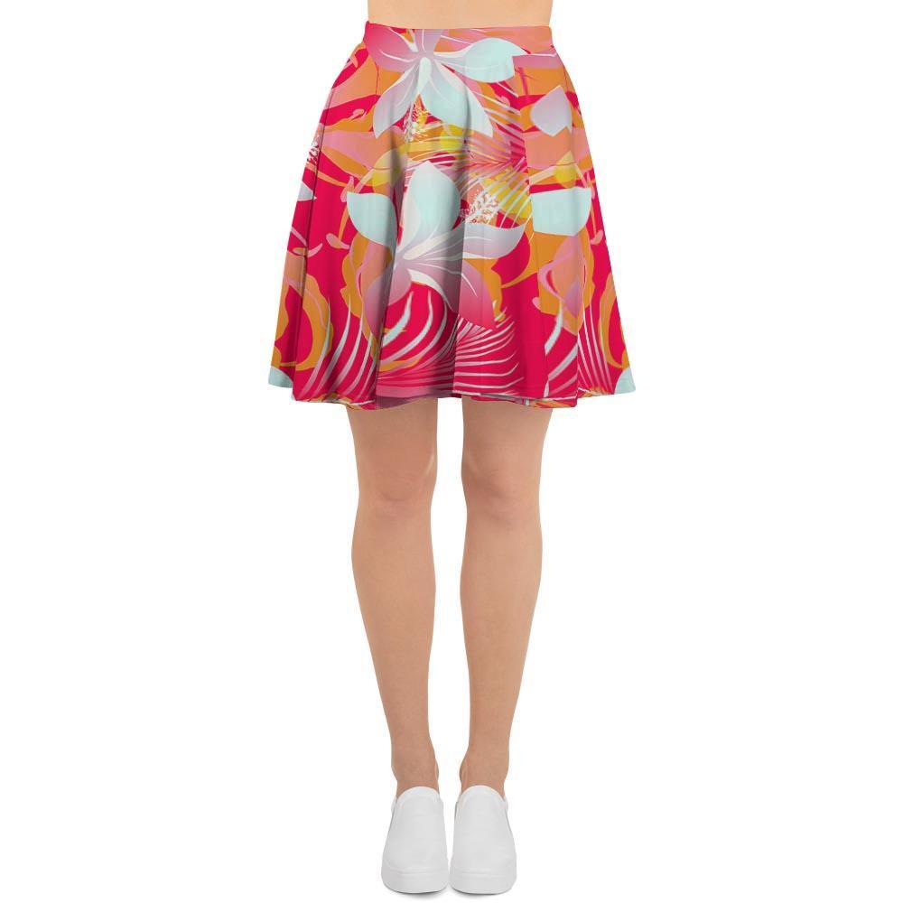 Red And Orange Hibiscus Hawaiian Print Women's Skirt-grizzshop