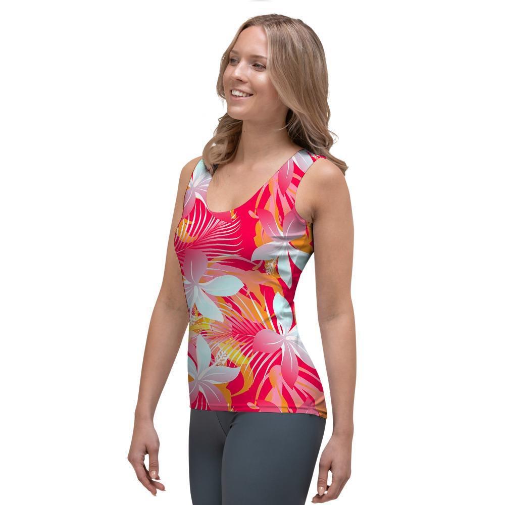 Red And Orange Hibiscus Hawaiian Print Women's Tank Top-grizzshop