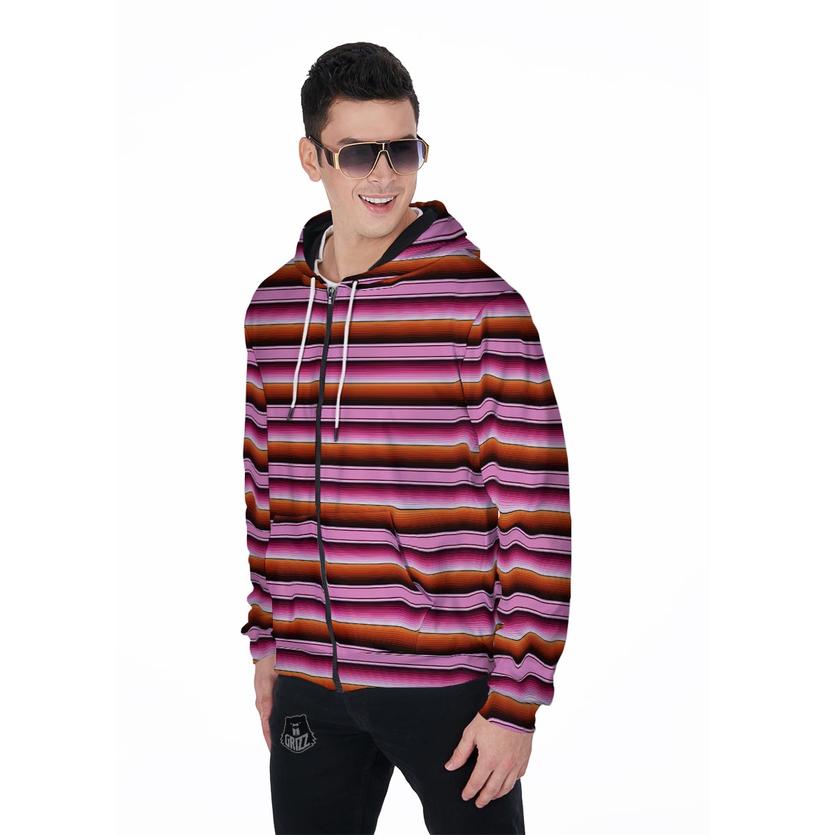 Red And Pink Mexican Baja Men's Zip Up Hoodie-grizzshop