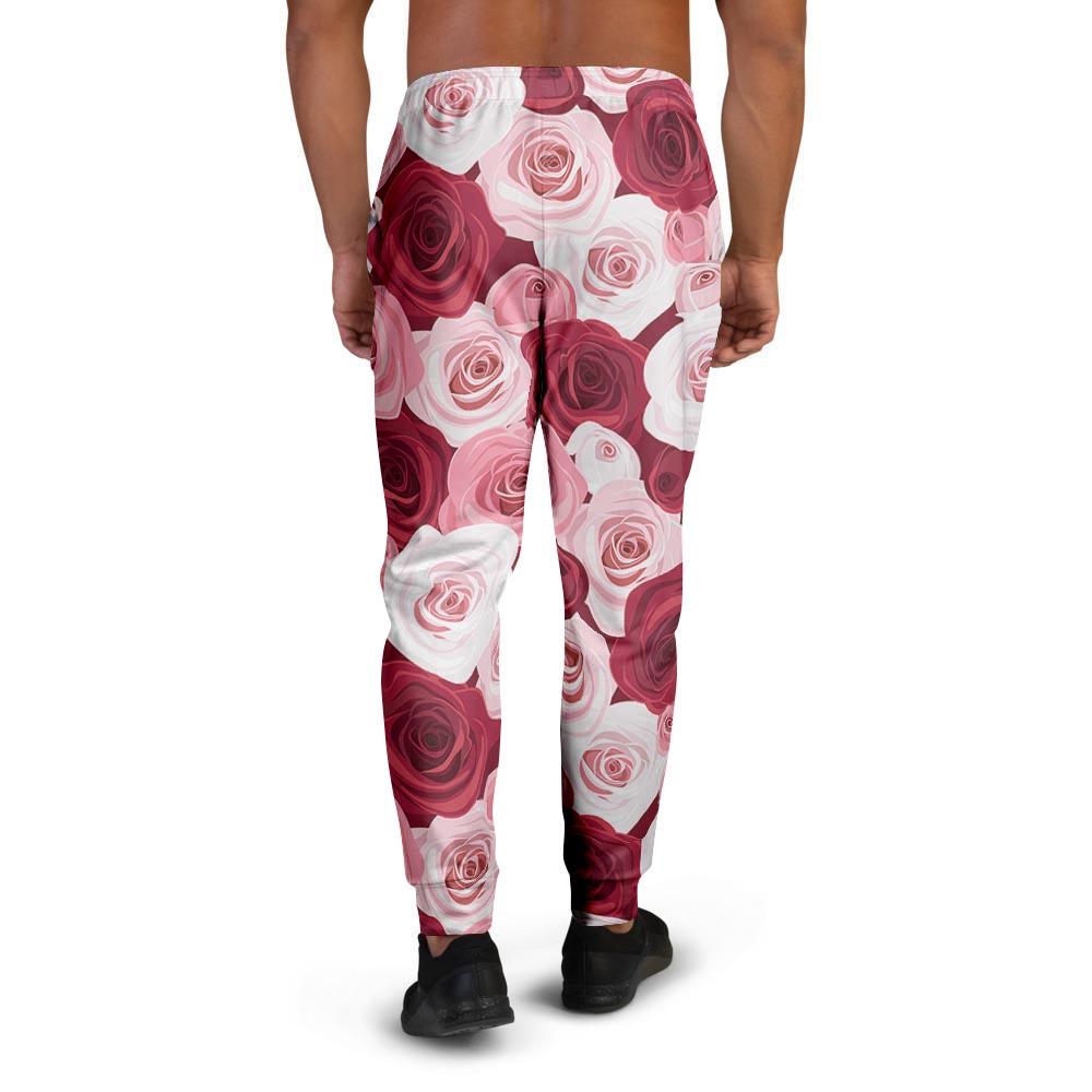 Red And Pink Rose Floral Men's Joggers-grizzshop