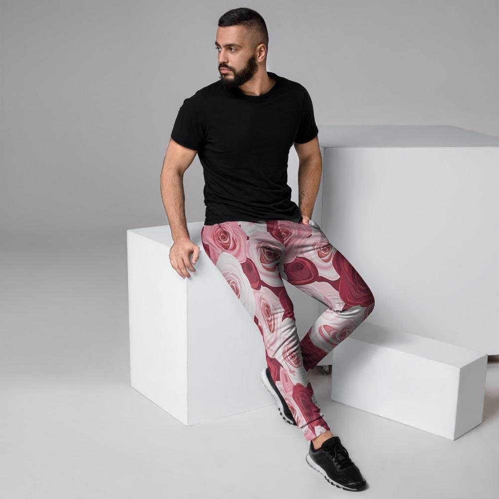 Red And Pink Rose Floral Men's Joggers-grizzshop