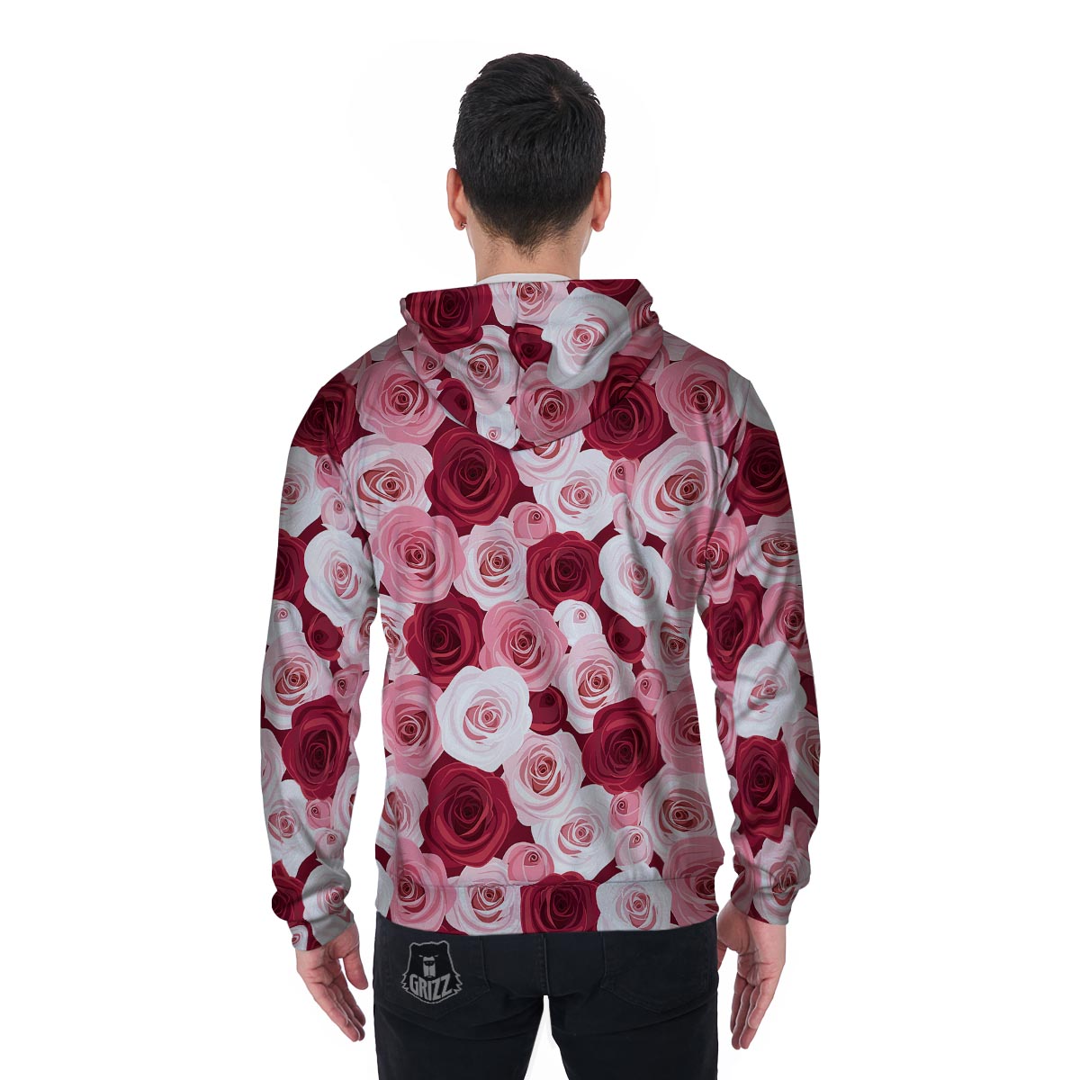 Red And Pink Rose Floral Men's Zip Up Hoodie-grizzshop
