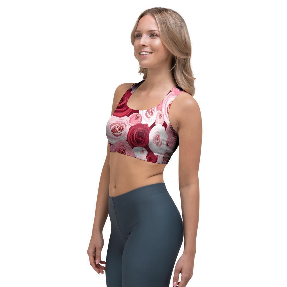 Red And Pink Rose Floral Sports Bra-grizzshop