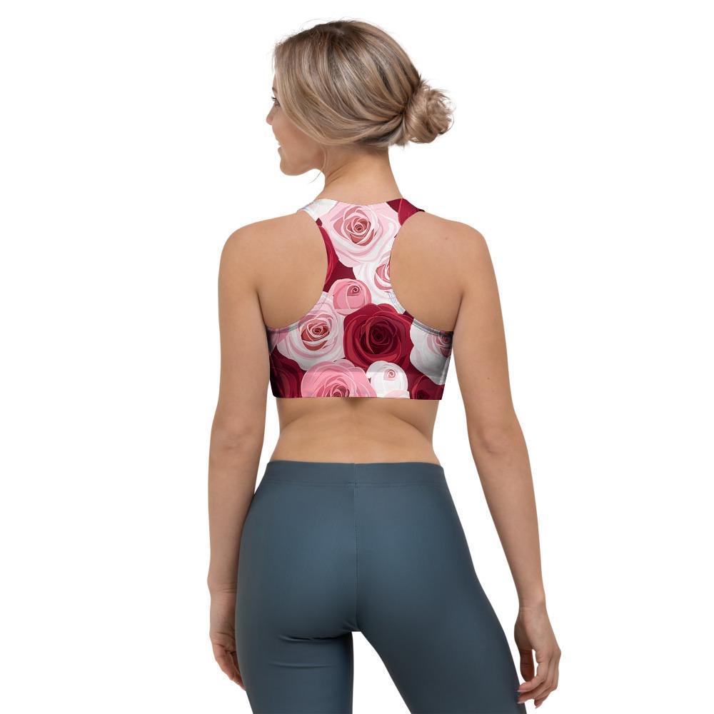 Red And Pink Rose Floral Sports Bra-grizzshop
