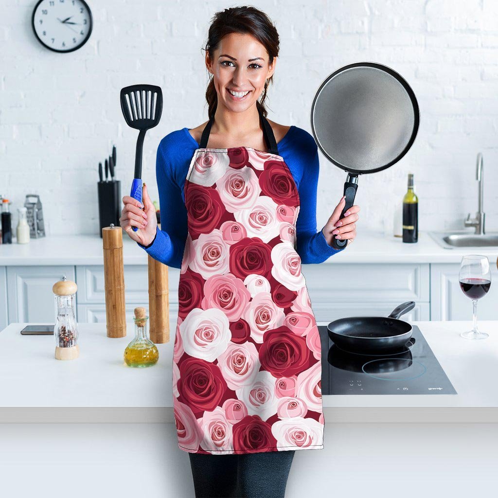 Red And Pink Rose Floral Women's Apron-grizzshop