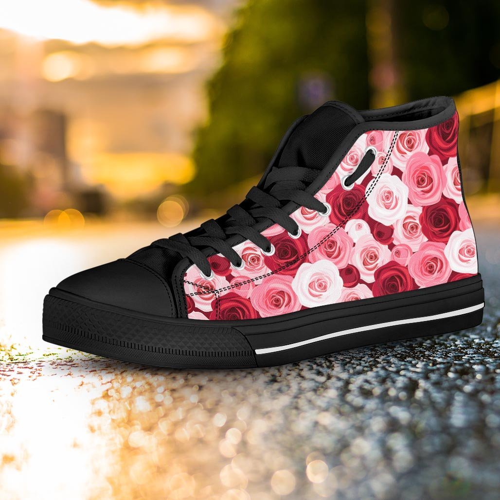Red And Pink Rose Floral Women's High Top Shoes-grizzshop