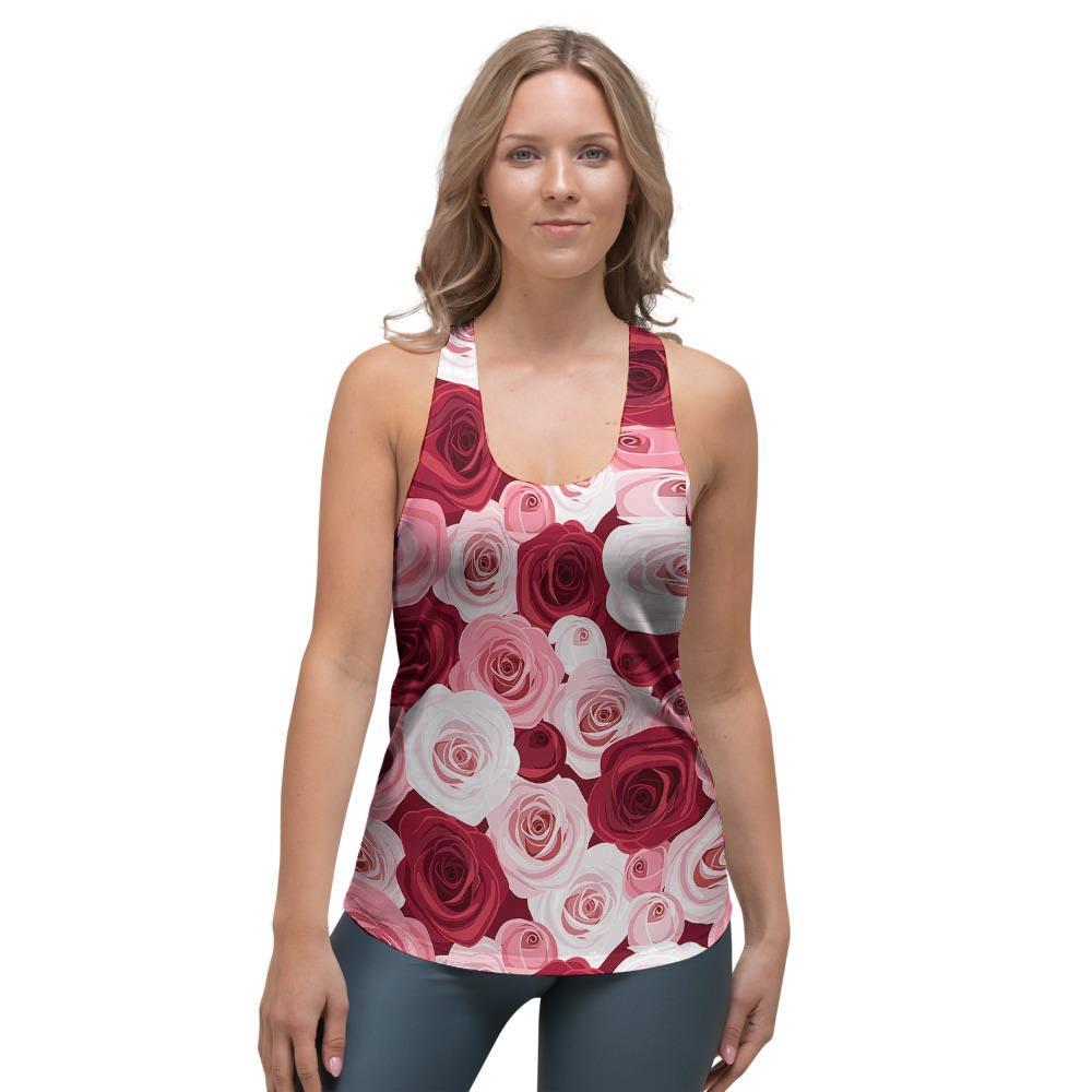 Red And Pink Rose Floral Women's Racerback Tank Top-grizzshop