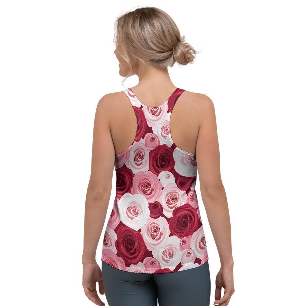 Red And Pink Rose Floral Women's Racerback Tank Top-grizzshop