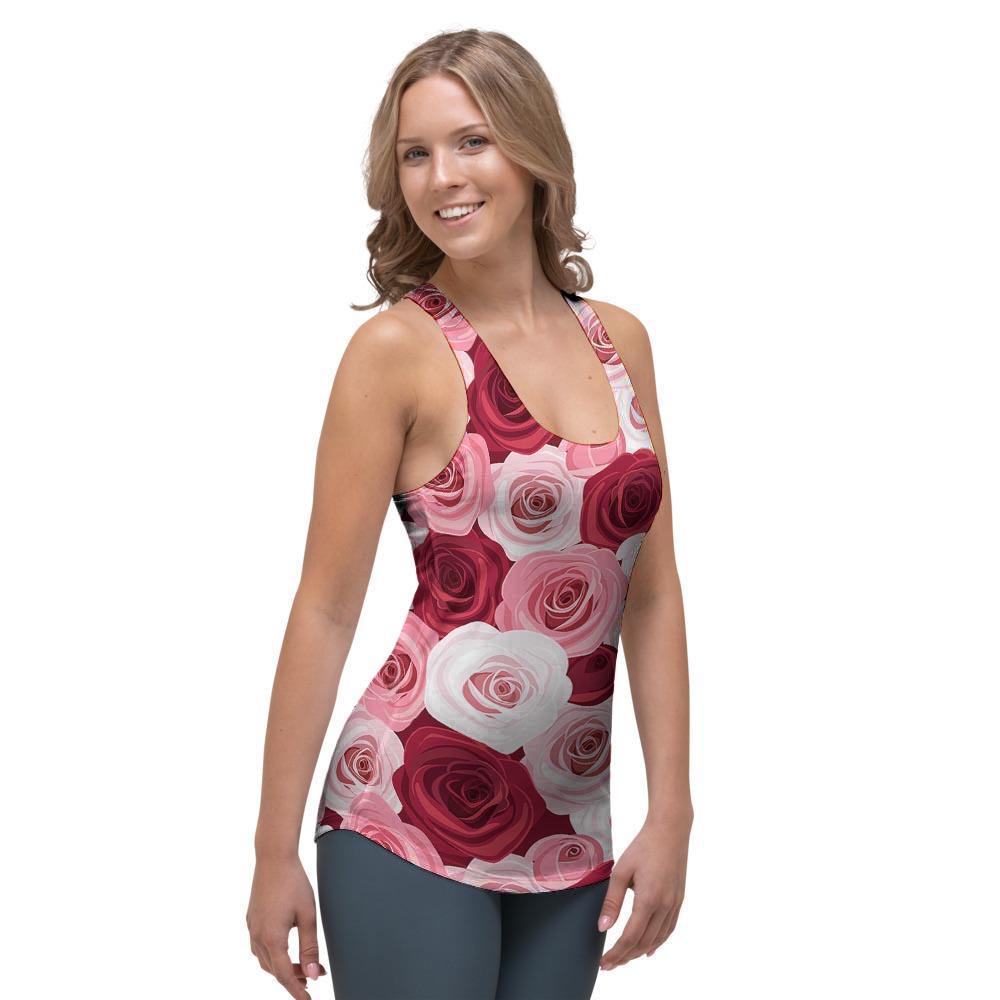 Red And Pink Rose Floral Women's Racerback Tank Top-grizzshop
