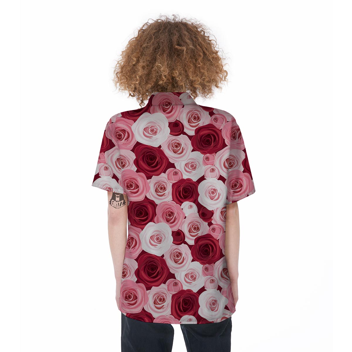 Red And Pink Rose Floral Women's Short Sleeve Shirts-grizzshop