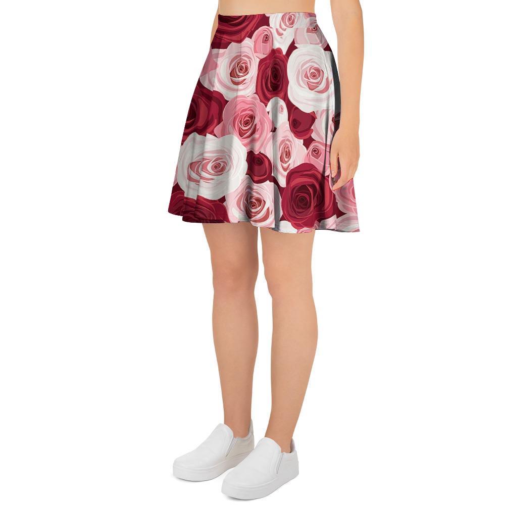 Red And Pink Rose Floral Women's Skirt-grizzshop