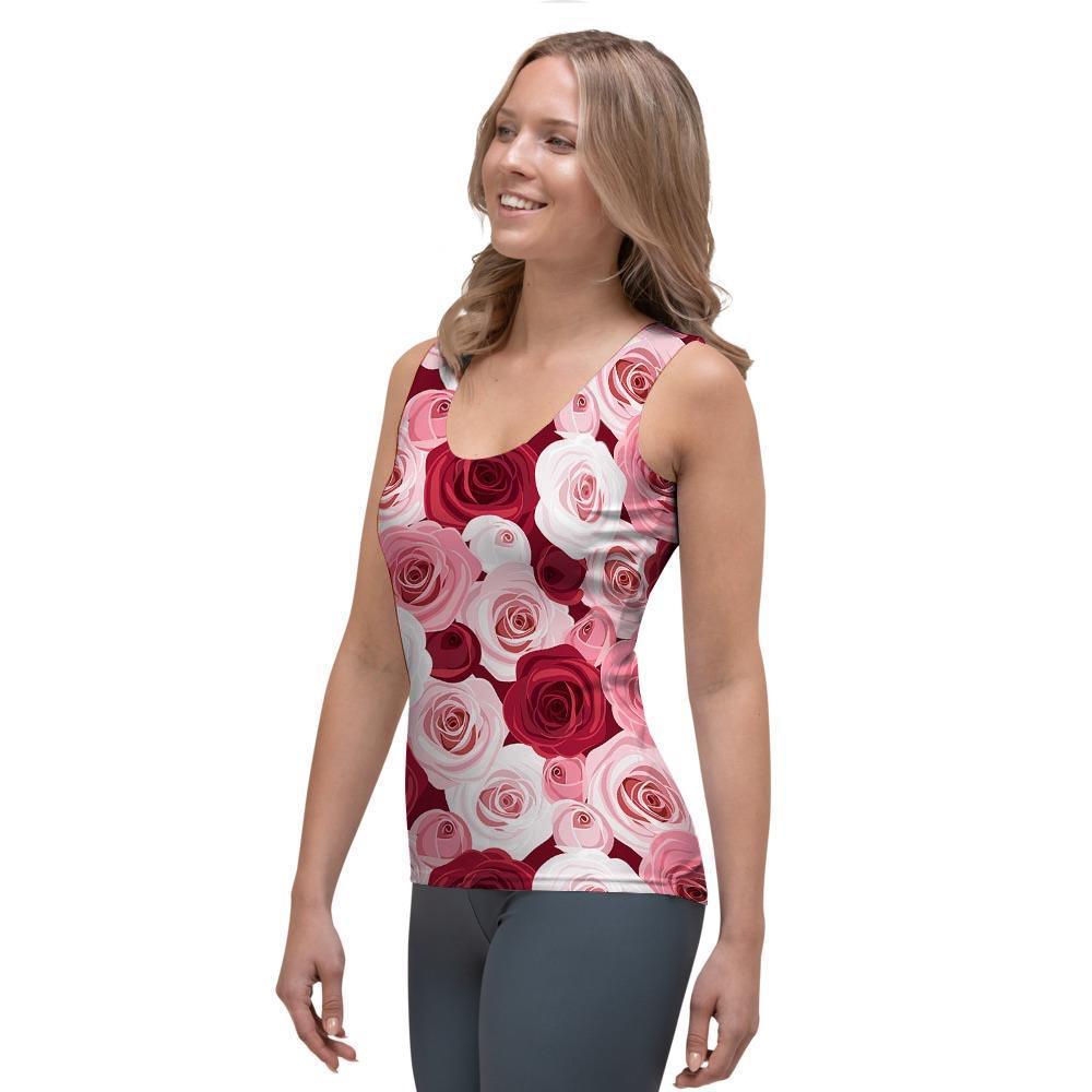 Red And Pink Rose Floral Women's Tank Top-grizzshop