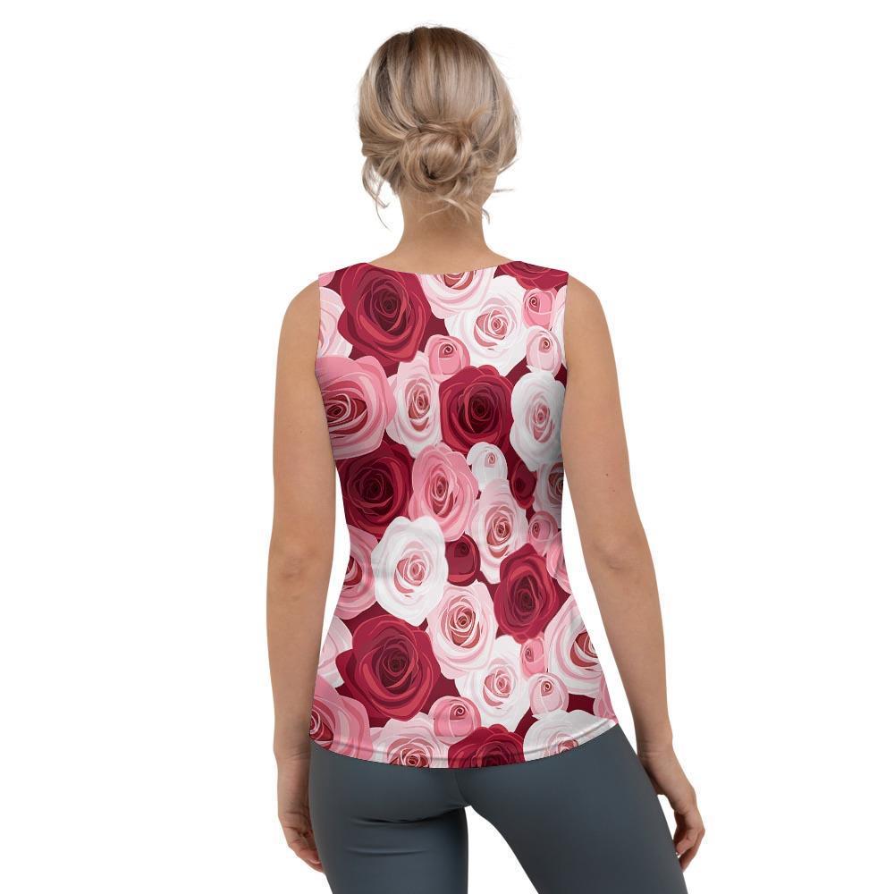 Red And Pink Rose Floral Women's Tank Top-grizzshop