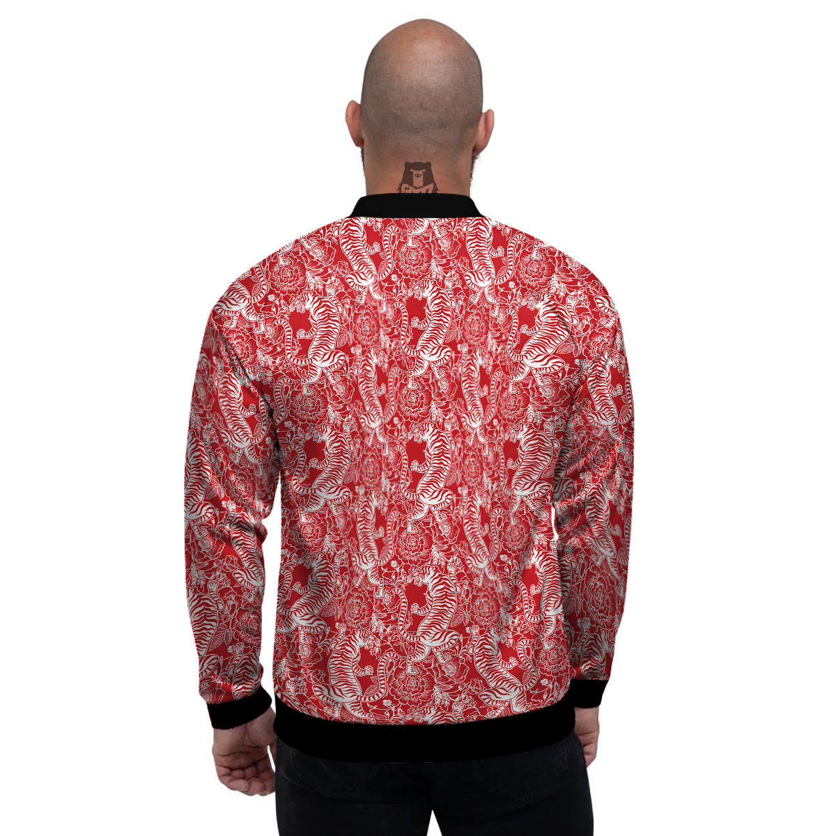 Red And White Chinese Tiger Print Pattern Men's Bomber Jacket-grizzshop