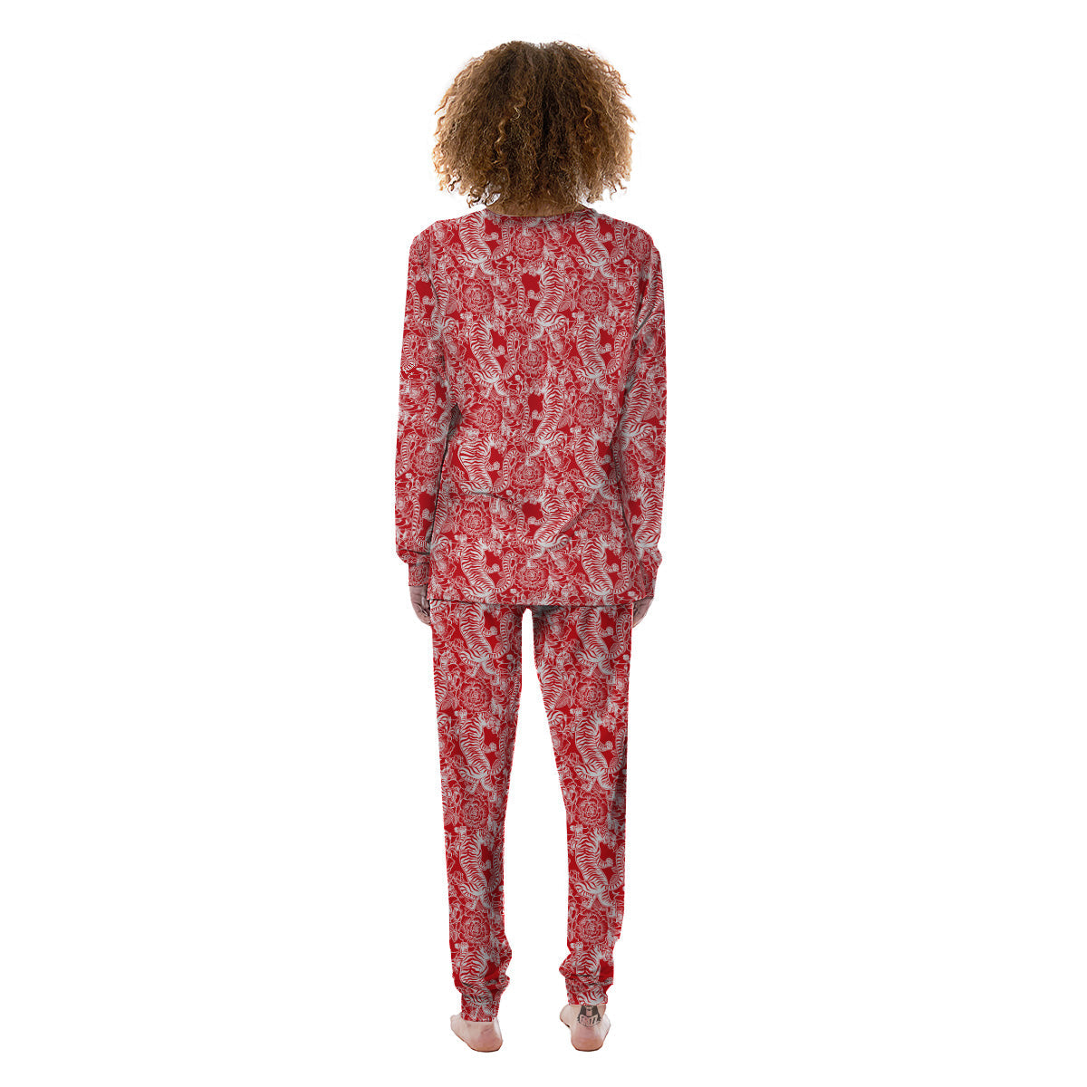 Red And White Chinese Tiger Print Pattern Women's Pajamas-grizzshop