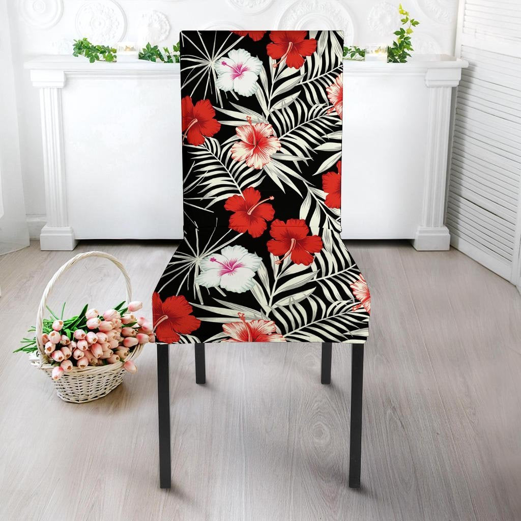 Red And White Hibiscus Flowers Hawaiian Print Chair Cover-grizzshop