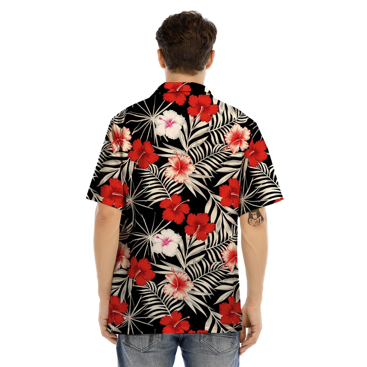 Red And White Hibiscus Flowers Hawaiian Print Men’s Hawaiian Shirt-grizzshop