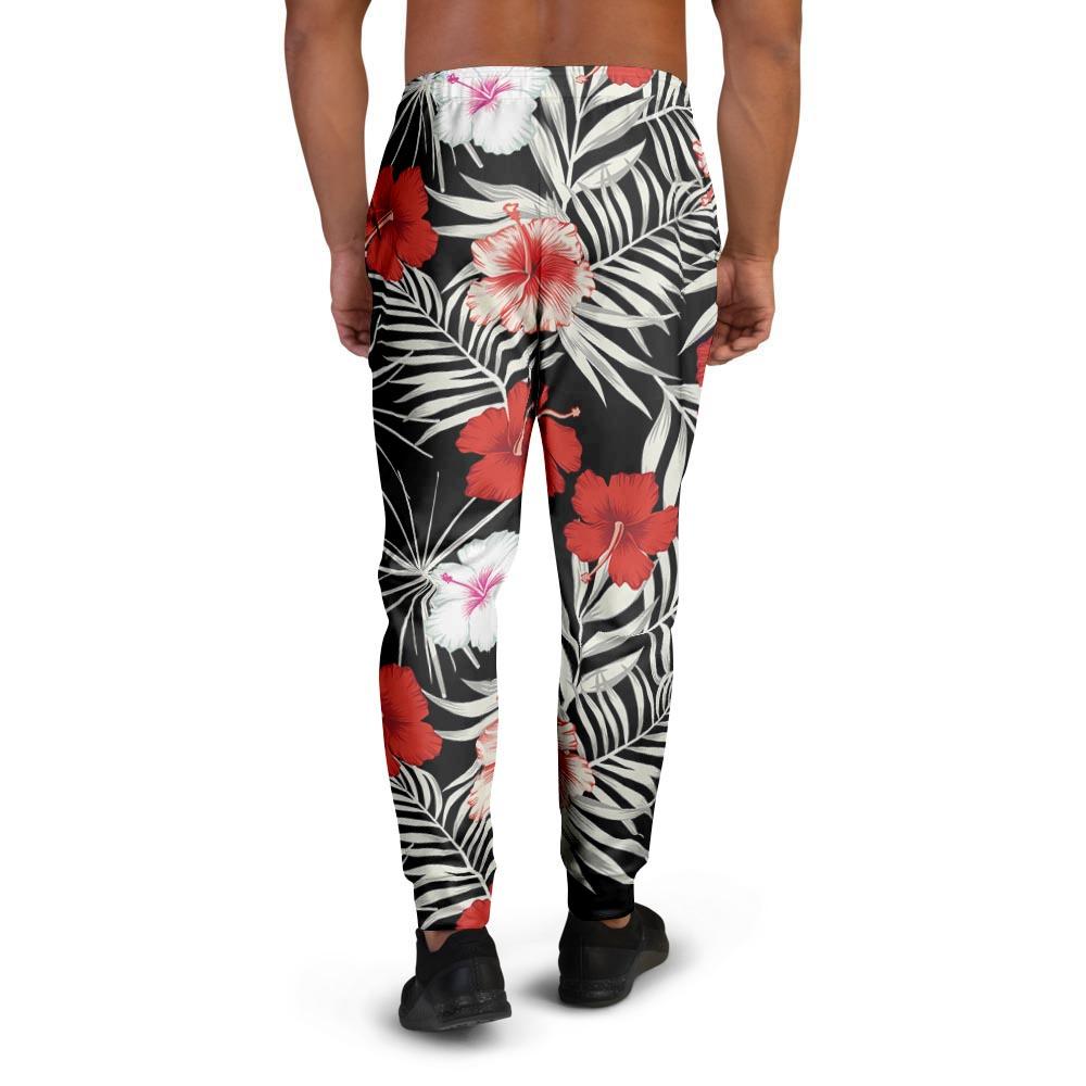 Red And White Hibiscus Flowers Hawaiian Print Men's Joggers-grizzshop