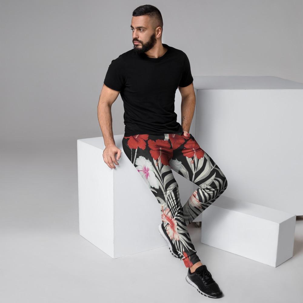 Red And White Hibiscus Flowers Hawaiian Print Men's Joggers-grizzshop