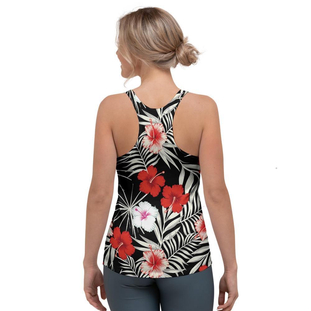 Red And White Hibiscus Flowers Hawaiian Print Women's Racerback Tank Top-grizzshop