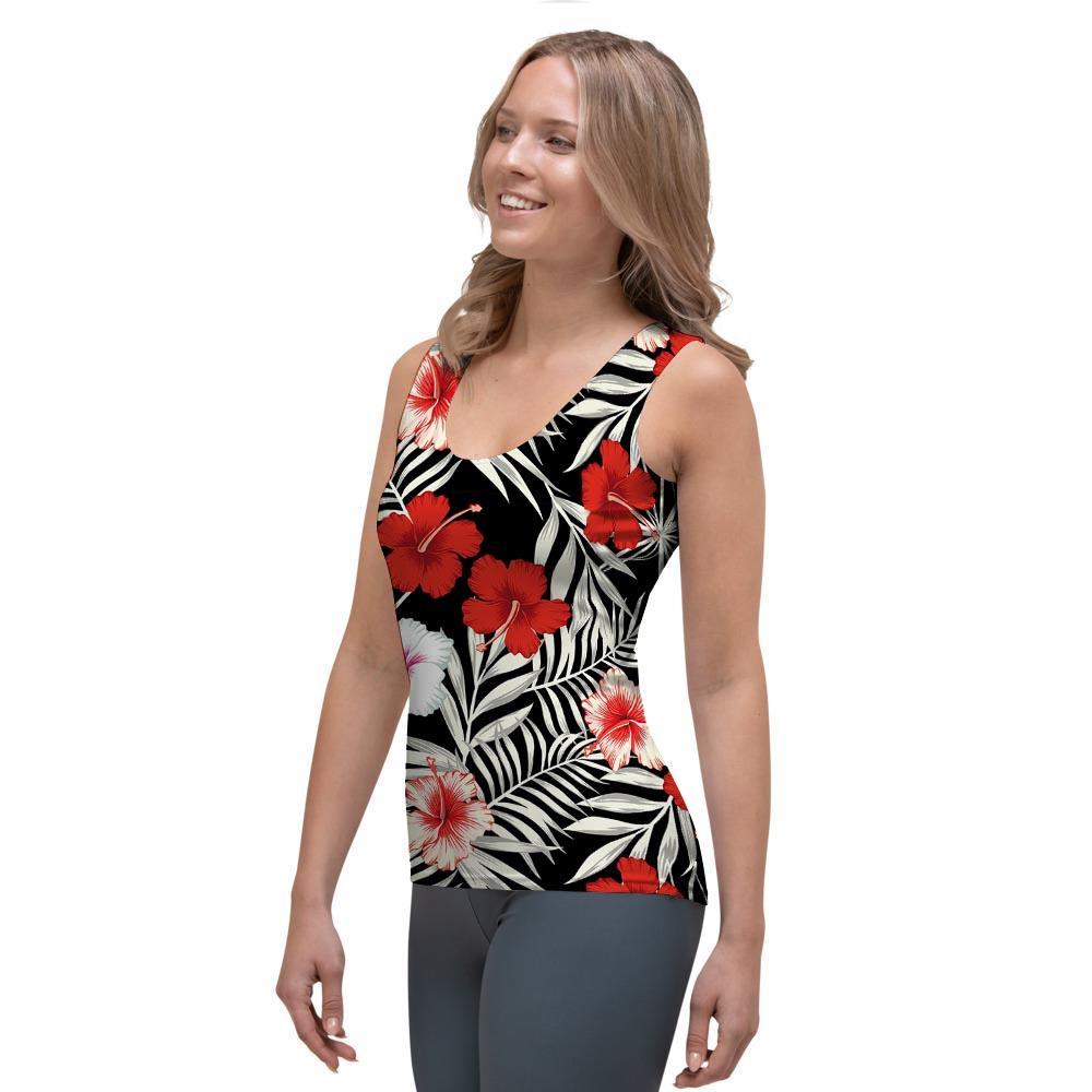 Red And White Hibiscus Flowers Hawaiian Print Women's Tank Top-grizzshop