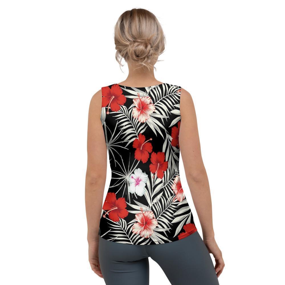 Red And White Hibiscus Flowers Hawaiian Print Women's Tank Top-grizzshop