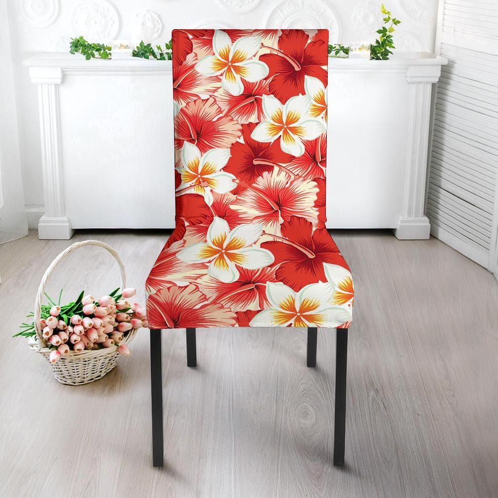 Red And White Hibiscus Hawaiian Print Chair Cover-grizzshop