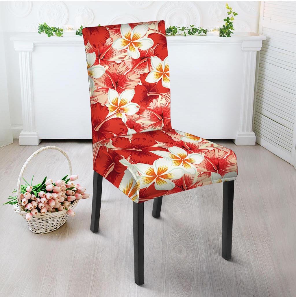 Red And White Hibiscus Hawaiian Print Chair Cover-grizzshop