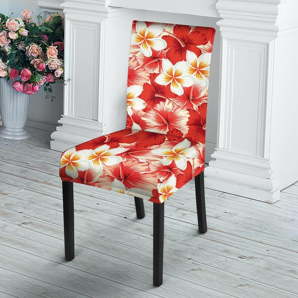 Red And White Hibiscus Hawaiian Print Chair Cover-grizzshop