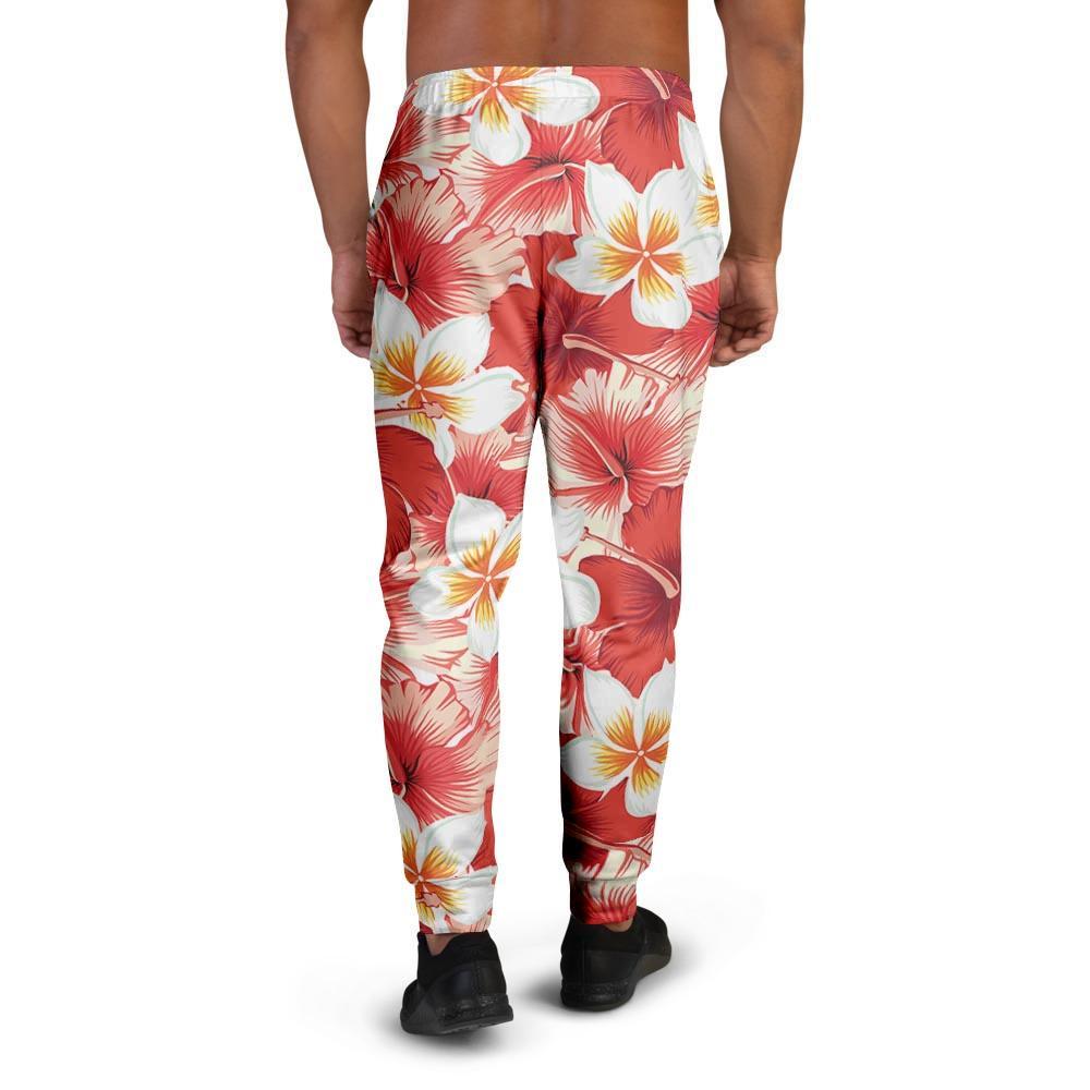 Red And White Hibiscus Hawaiian Print Men's Joggers-grizzshop