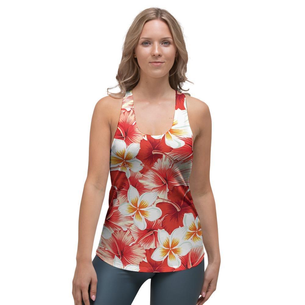 Red And White Hibiscus Hawaiian Print Women's Racerback Tank Top-grizzshop